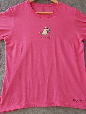 Teddy the Dog Pink Graphic T-Shirt Women’s Medium “Wanna Play?” Tee